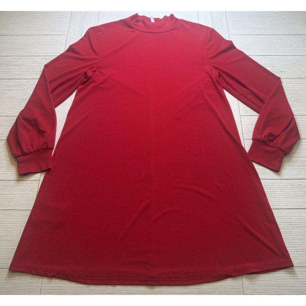 BCBGeneration Red Mock Turtleneck A Line Long Balloon Sleeves Knee Length‎ Dress